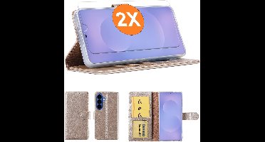 Hoesje geschikt voor Samsung Galaxy S26 Plus 5G hoesje Goud pasjeshouder telefoon hoes - Met screenprotector tempered glass voor Galaxy S26 Plus 5G - 2x