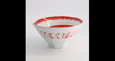 Tokyo Design Studio – Ramenbowl – Noodle Kom - Sushi Servies - Maru White – Wit/Rood - Ramen kom – 1000ml - 22x11cm