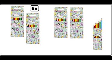6x Eenhoorn Set Kleurpotloden 6-delig in doosje - Unicorn - Horeca kleuren potlood tekenen restaurant uitdeel