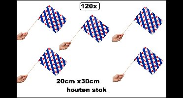 120x Luxe Zwaaivlaggetjes op houten stok Friesland 20cm x 30cm - Luxe zwaai vlaggetjes thema feest festival uitdeel