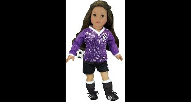 Sophia's by Teamson Kids Voetbal Outfit voor 45.7 cm Poppen - Voetbalshirt, Korte Broek, Sokken, Scheenbeschermers, Voetbalschoenen en Bal - Poppen Accessoires - Paars/Zwart (Pop niet inbegrepen)