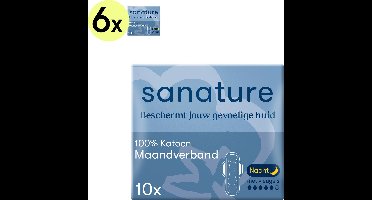 Sanature 100% katoenen - Maandverband Nacht - 6 x 10 stuks - Natuurlijk & voor de gevoelige huid