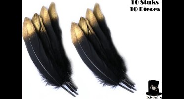 Bob Online ™ - 10 Stuks – Zwart en Goud – Doe-het-zelf Veren – Veren – Ganzenveren – Geschilderd Veren - Black & Gold DIY Feathers – Doe-het-zelf kerstversiering, ambachtelijke kleding, verjaardag, bruiloft enz. – Metallic Gold Tipped Feathers