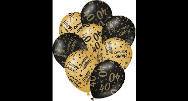 Verjaardag ballonnen - 40 jaar en happy birthday 24x stuks zwart/goud