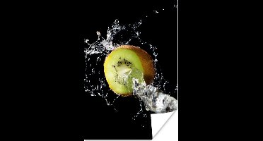 Poster Kiwi - Fruit - Stilleven - Water - Zwart - 20x30 cm - Kerstversiering - Kerstdecoratie voor binnen - Kerstmis