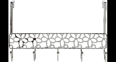 Items Kapstok - deurhanger - zilver - bloemen patroon - 32 cm - Badkamer/slaapkamer kapstok - Deurkapstokken