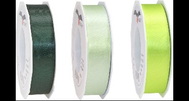 Partydeco Satijn cadeau/hobby sierlint 2,5cm x 25m- 3 groen tinten mix