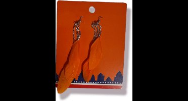 Oranje oorbellen met veertje, Koningsdag/ek/wk Kindercrea