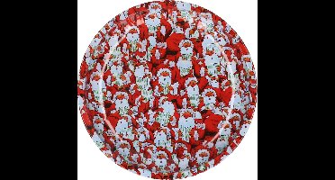 HI bord met kerstmannen - rood/wit - metaal - 26 cm - kerstontbijt - kerstdiner - kerstartikelen