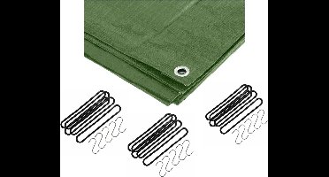 FX Tools - Afdekzeil groen 4 x 5 meter met 15x spanrubbers en S-haken