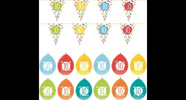 Haza - Verjaardag 10 jaar feestartikelen pakket vlaggetjes/ballonnen