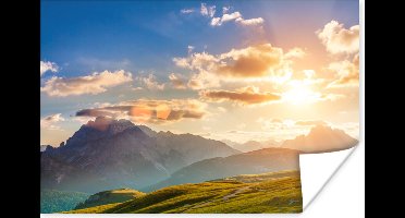 Poster Zomer - Zonsondergang - Bergen - 30x20 cm