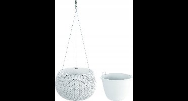 Witte ophang Splofy kunststof bloempotten/plantenpotten met metalen haak - 29 cm - Tuin/huis hangdecoratie bloempot