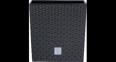 Prosperplast Plantenpot Rato - rotan look - bloempot met binnenpot - antraciet - 40x40x41 cm - kunststof