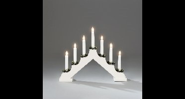 Houten Kerstkandelaar voor binnen - 7 kaarsen - 2700K warm wit - Wit met groen - 30 x 38 cm - Kerstverlichting