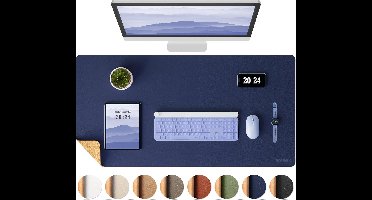 Sounix Dubbelzijdige Bureau Onderlegger - Bureaumat Kunstleer - 90x45 CM - Muismat XXL - onderleggers - Bureau Organizer - Blauw