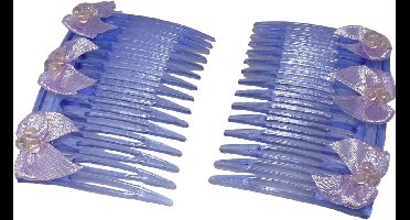 Haarkam-Zijkam transparant paars met strikjes grof klein