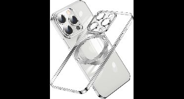 Hoesje Geschikt voor iPhone 14 Pro Max Magsafe hoes backcover – Lens beschermer – Transparant / Zilver
