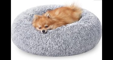 Hoppa! hondenbed, donut kattenbed, pluizig, kalmerend huisdierbed met afneembare, wasbare hoes, zacht lang pluche, 60 cm, grijs