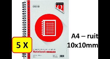 5 x Spiraalblok Quantore - A4 - Ruit 10x10mm - 23 gaats - 70gr - 100vel