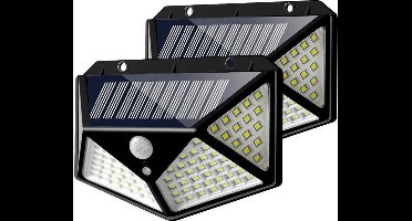 TANIA - Buitenlamp met bewegingssensor op zonne energie - Koud wit 6500K - 10W 300 LUMEN - Buitenverlichting met sensor - Solar wandlamp buiten - 2 stuks