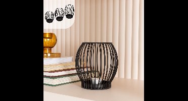 Gadgy Waxinelichthouder Rond - Theelichthouder Klein - Decoratie Woonkamer - Sfeerverlichting Binnen - Kaarsenhouders voor Waxinelichten 14.5x15 cm - Windlicht Metaal - Zwart - Cadeau voor Vrouw