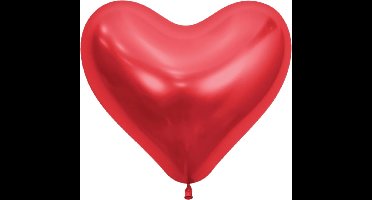 Rode Hartvormige Metallic Reflex Chrome Latex Ballonnen (35cm) - Pak van 12 / SEMPERTEX