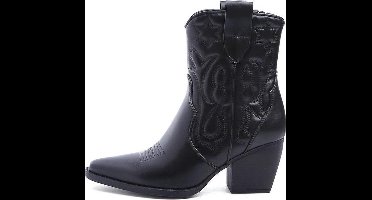 Smile Favorites® Dames Cowboylaarzen met Hak Kort - Zwart - Imitatieleer - Maat 38 -