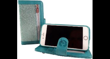 HEM Lederlook Hoesje Geschikt Voor Apple iPhone 12 Pro Max – Magic Glitter Pure Turquoise (Blauwgroen) Portemonnee Telefoonhoesje Met Rits