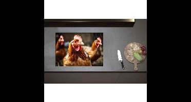 Inductieplaat Beschermer - Bruine hanen staan buiten in de kippen ren - 70x50 cm - 2 mm Dik - Inductie Beschermer - Bescherming Inductiekookplaat - Kookplaat Beschermer van Zwart Vinyl