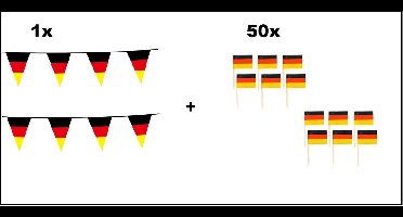 1x Vlaggenlijn Duitsland + 50x Cocktailprikker Duitsland - landen festival party fun winterfeest thema feest cocktail prikker