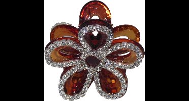 Haarklem met strass bloem bruin
