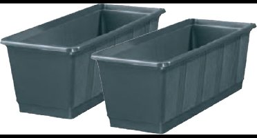 Geli Plantenbak kunststof - Set van 2x stuks - antraciet - rechthoekig - 40 x 18 x 15 cm - balkonbak/bloembak