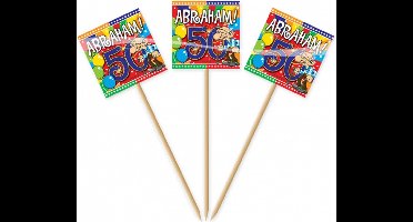 50x stuks Cocktailprikkers Abraham 50 jaar - Leeftijd Feestartikelen en tafel versiering