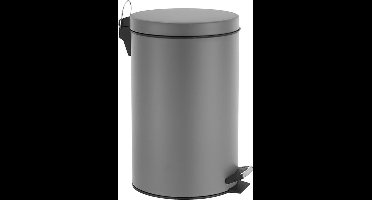 Perel metalen pedaalemmer met uitneembare plastic emmer, metalen handgreep en antislippedaal, ideaal voor thuis en op kantoor, inhoud 14 liter, rond Ø 25 x 39.5 cm, mat grijs