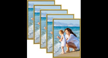 5x Fotolijst DIN A3 fotolijsten set van 5, 29,7 x 42 cm, kunststof lijst set voor meerdere foto's en foto's goud
