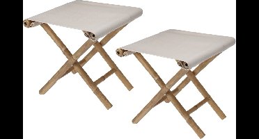 Redcliffs Bijzet krukje/stoel - 2x - Inklapbaar - creme - vouwkruk - bamboe/polyester - 40 x 40 cm