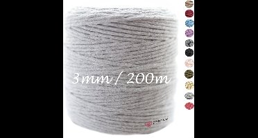 3mm x 200m GRIJS macramé katoenen koord Macrame Touw|kleuren om mee te knutselen|Garen voor Wandkleed en Plantenhanger Zelf Maken|Dromenvanger||engel van macramé