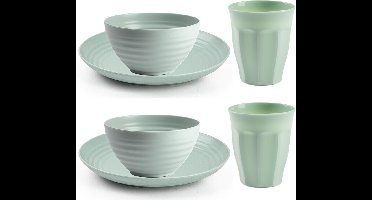 Plasticforte Camping Servies set 30 delig - kunststof - mintgroen - 10x borden/10x drinkbekers/10x kommetjes - onbreekbaar