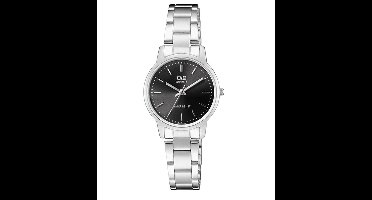 Q&Q QA47J212Y - Horloge - Analoog - Dames - Vrouwen - stalen band - Rond - Metaal - Cijfers - Zilverkleurig - Zwart