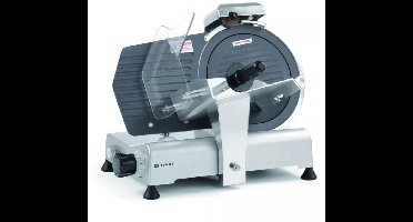 HENDI professionele snijmachine voor vlees en kaas - aluminium en roestvast staal - mes 25 cm - 49,4x40,2x39,8 cm - zilvergrijs - met slijper, snijdikte 0-8 mm