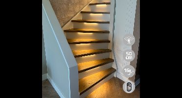 Trapverlichting led met bewegingssensor - Complete set voor 16 treden - 50 cm breed - Met draadloze dimmer - Plug&Play - Warm Wit - Trapverlichting