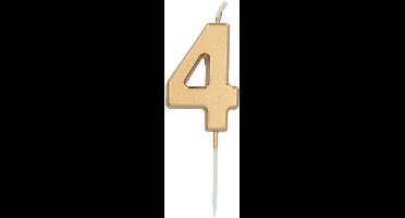 Folat - Kaars cijfer 4 goudkleurig 5 cm