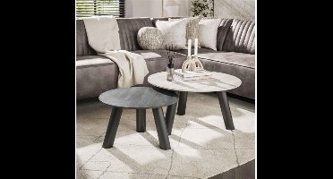 Salontafel Twin rond set van 2 - 3D Travertin keramiek - zwart/grijs