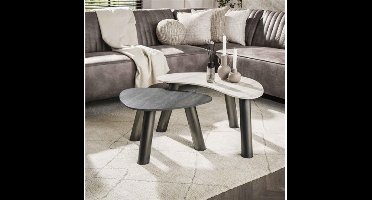 Salontafel set/2 organisch Twin - 3D ceramic mix travertine
