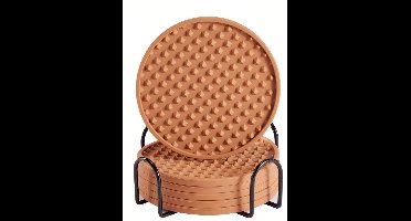 S&E Set van 6 Drinkonderzetters met Houder – Warmtebestendig & Antislip - 10cm x 10cm - Bruin