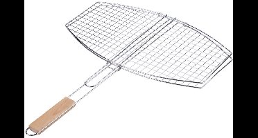 alpina Barbecue Grillrooster 55x45 cm - BBQ Grillmand met Houten Handvat - BBQ Accessoires voor Vlees en Groenten - Zilver