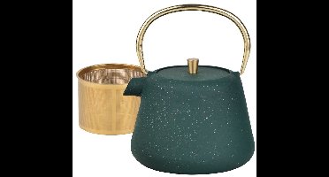 Kinghoff KH-1933 - Gietijzeren theepot met zeef - geëmailleerde binnenkant - 1 l - groen met glitter