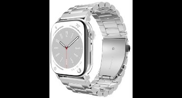 Just in Case horlogebandje geschikt voor Apple Watch Bandje (PrimeSteel) - Smartwatchbandjes (+Horloge inkortset) - Universeel bandje geschikt voor Apple 44/45/46/49 mm - Zilver