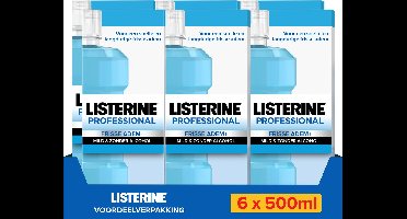 Listerine Professional Frisse Adem+ Mondspoeling - mild en zonder alcohol - tegen slechte adem en bacteriën - 6x500 ml